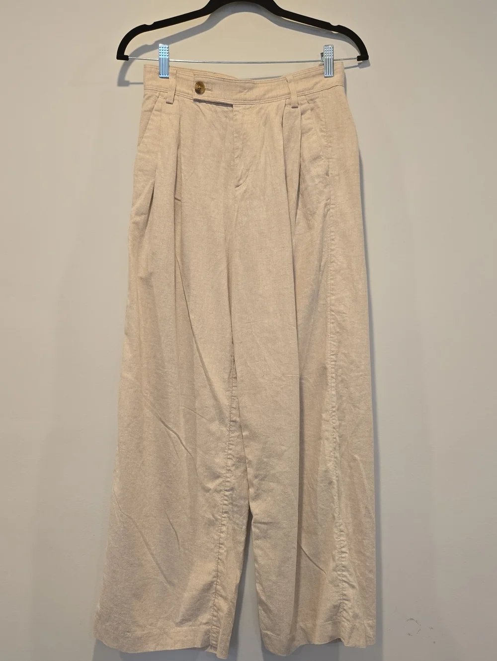 BANANA REPUBLIC Oatmeal Linen Blend Wide Leg Trousers 0 High Rise Pleated Pant